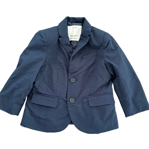 Zara Boys Collection size 4 Navy Blue 2 Button Blazer Jacket Suit Wedding Church